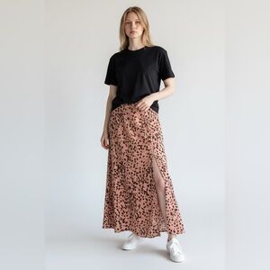 Missguided Y2K Tan Mauve Brown Leopard-Print Maxi Skirt with Side Slits
